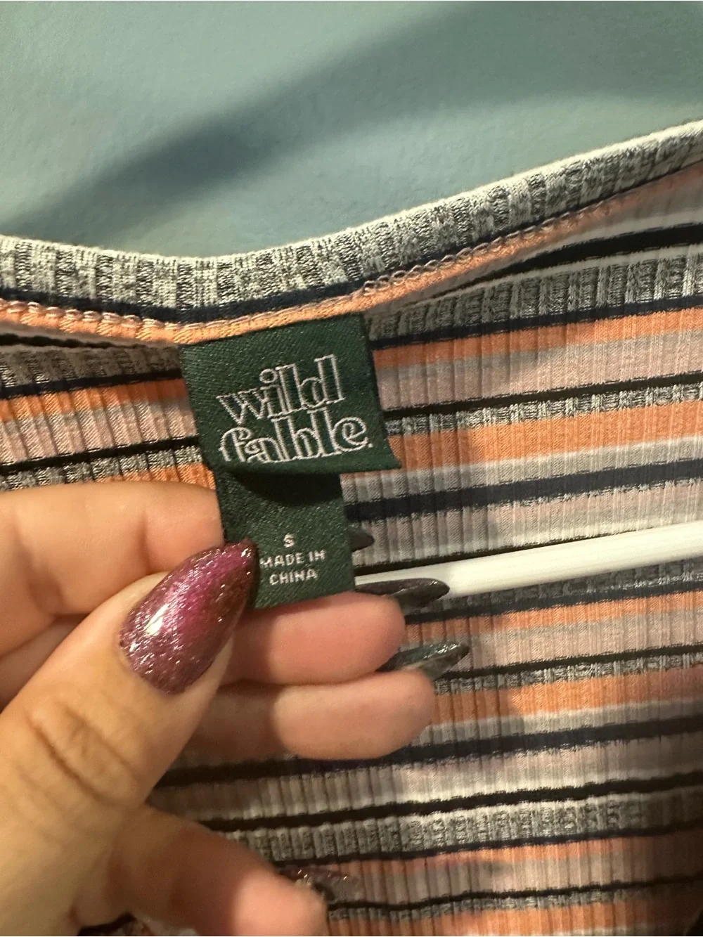 wild fable Striped Pink, Cream, Black & Gray Ribbed Long-Sleeve Bodysuit